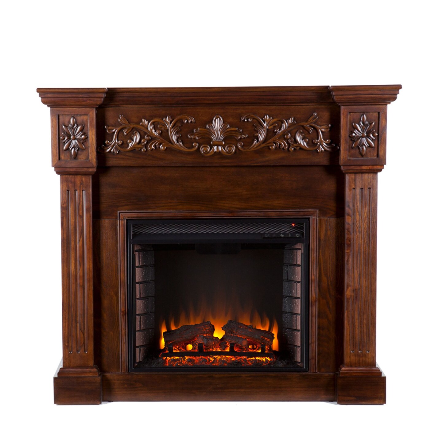Southern Enterprises 45.5&#x22; Brown and Black Traditional Carved Electric Fireplace