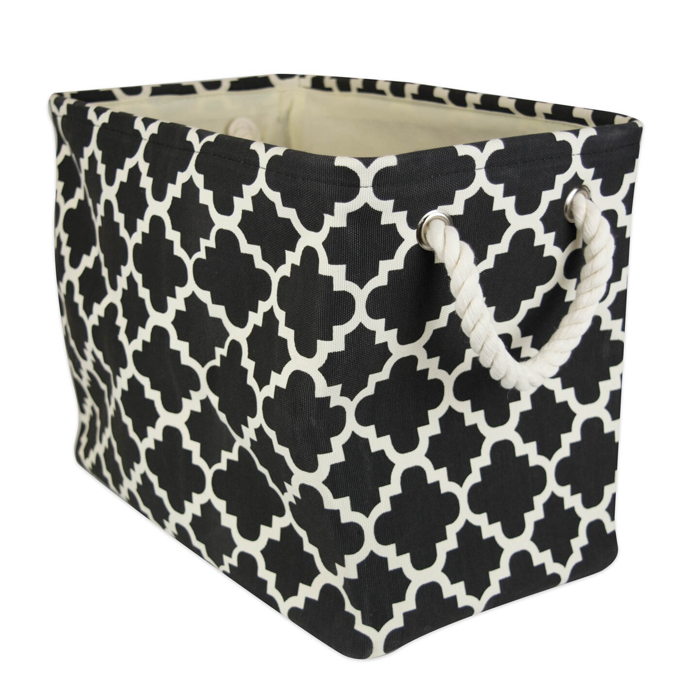 Contemporary Home Living 17.5" Black and White Moroccan Trellis Rectangular Polyester Storage Bin