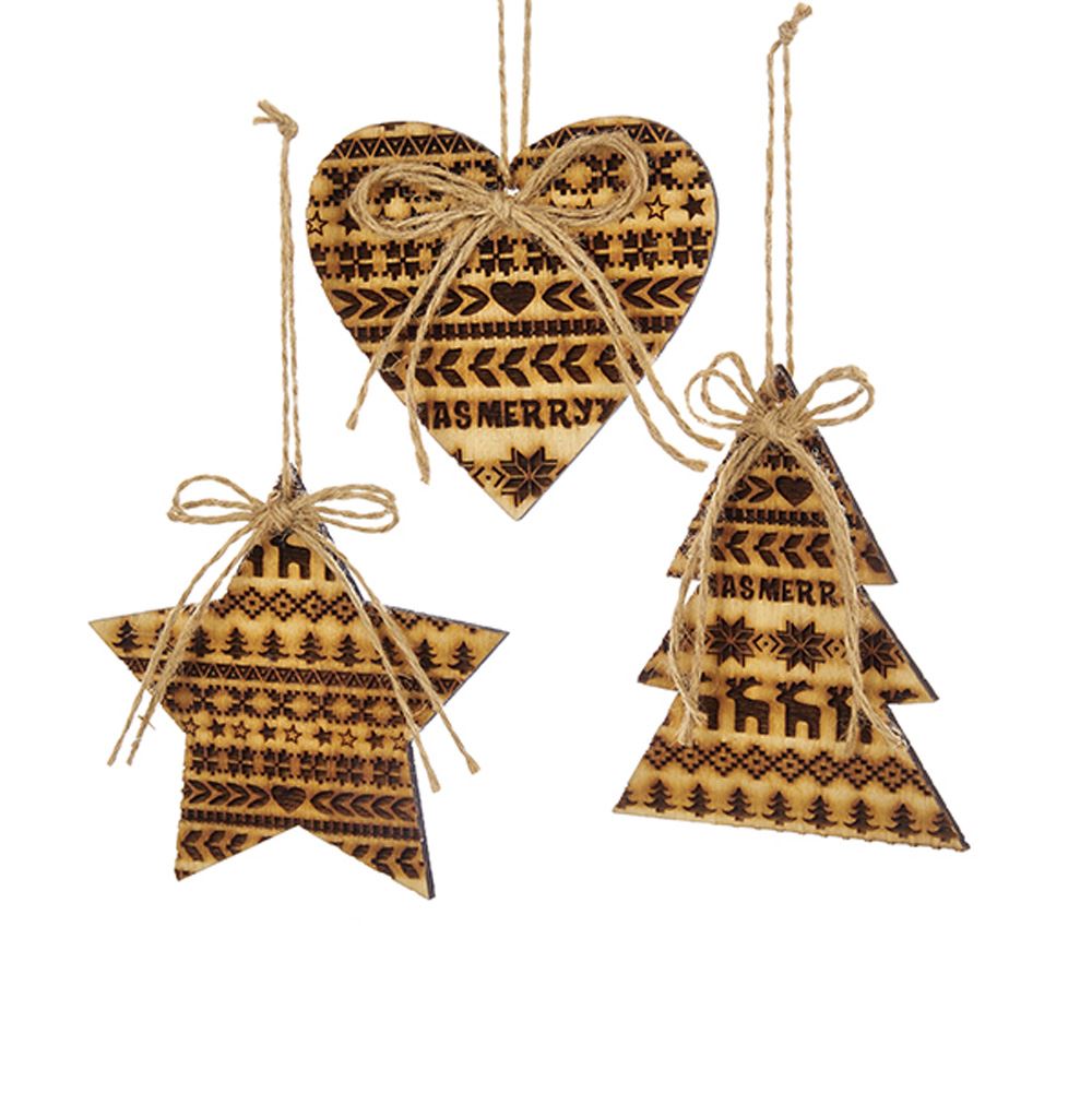 Kurt Adler Heart, Star and Christmas Tree Hanging Ornaments - 4.25" - Set of 24
