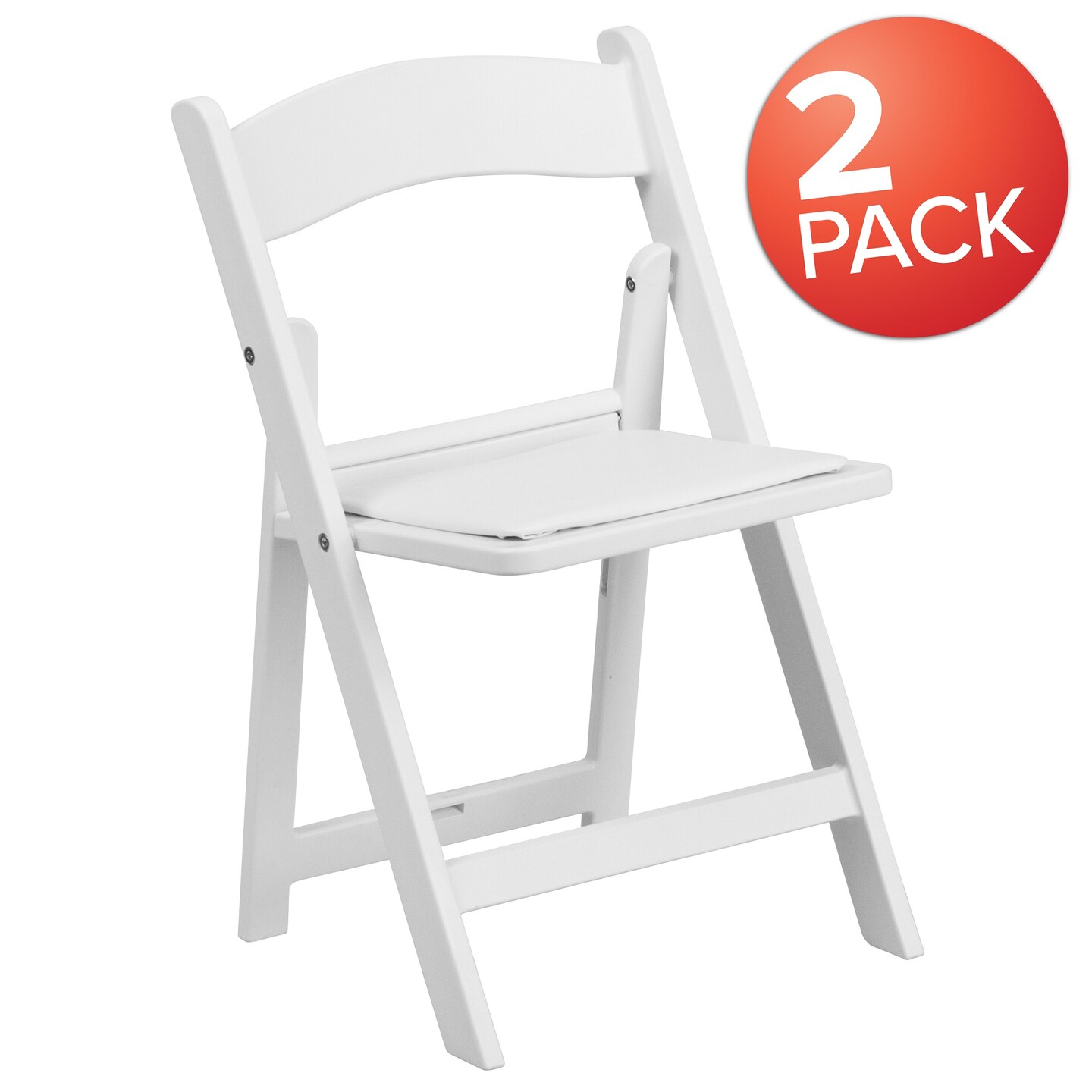 Flash Furniture Set of 2 White Solid Outdoor Patio Folding Kids Chairs with Padded Seat 21&#x22;