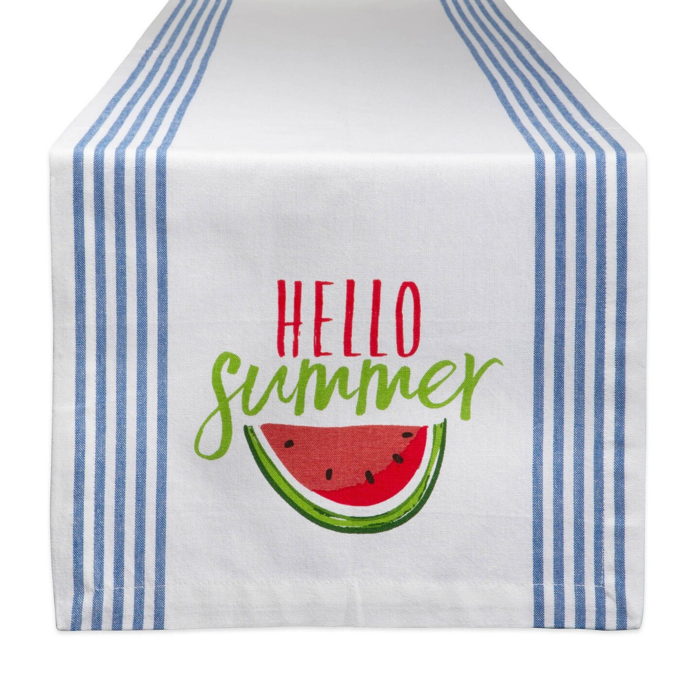 Contemporary Home Living 72&#x22; White and Blue &#x22;HELLO Summer&#x22; Printed Table Runner