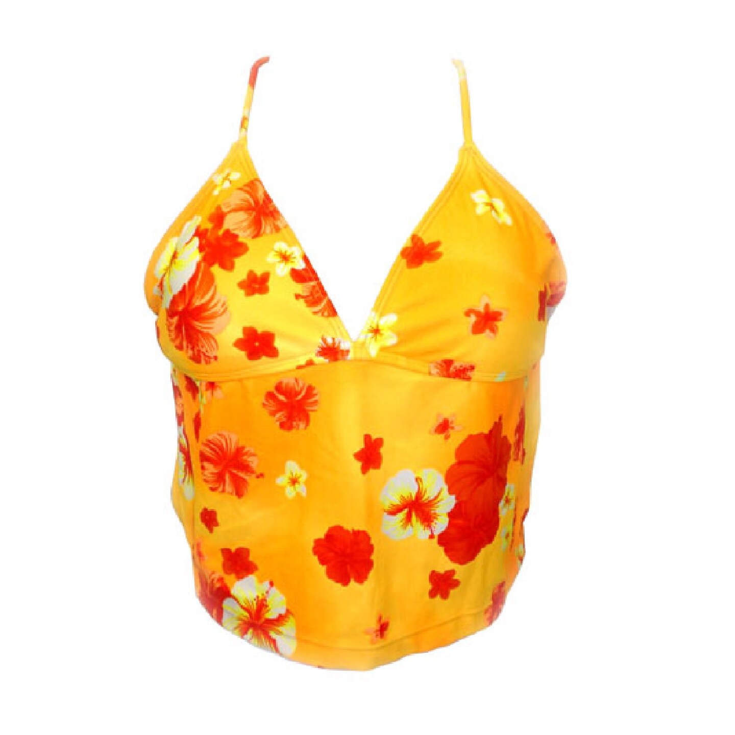 Merchant Overstock Exclusive Summer Girl Orange and Floral Apron Tri Bathing Suit Top - Small