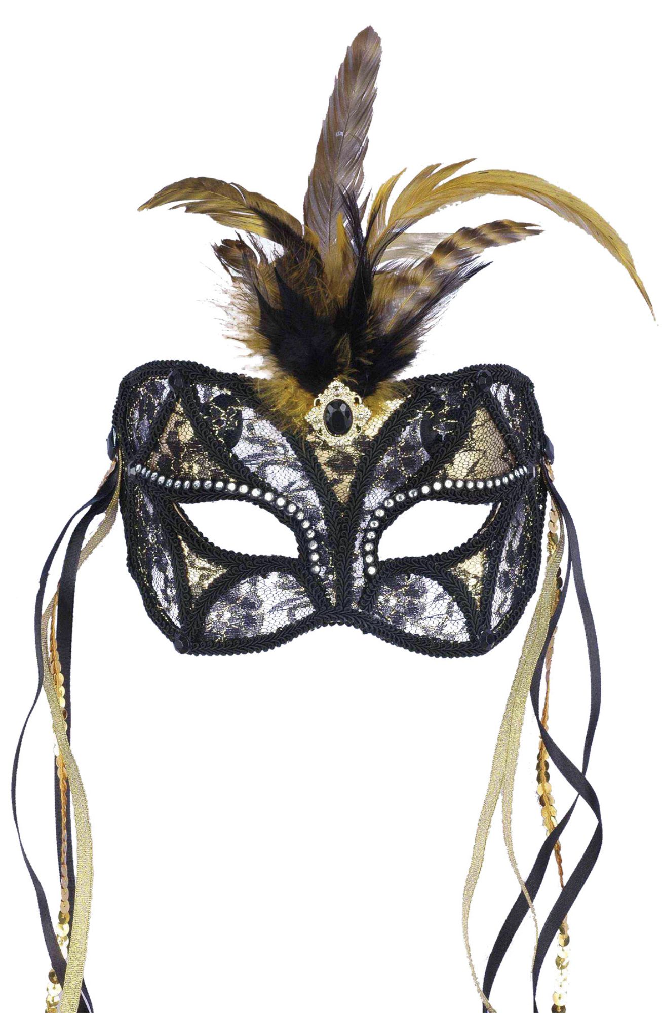 The Costume Center Black and Gold Venetian Lace Women Adult Halloween Mask  Costume Accessory - One Size