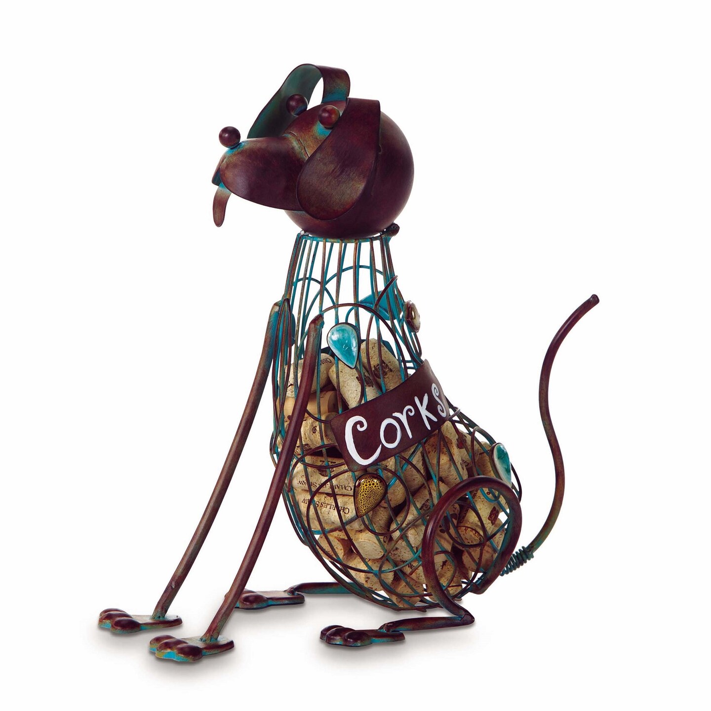 CC Home Furnishings 14&#x22; Decorative Blue and Copper Patina Dog Animal Wine Cork Caddy Holder