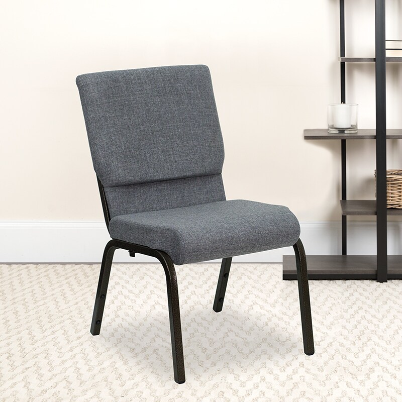 Flash Furniture HERCULES Series 18.5W Stacking Church Chair in Gray Fabric - Gold Vein Frame XU-CH-60096-BEIJING-GY-GG