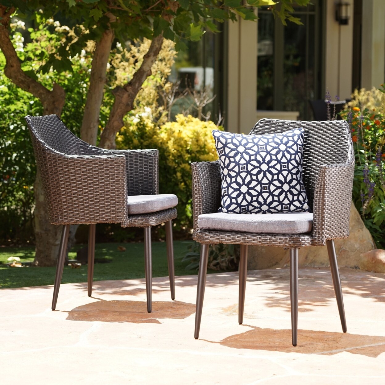 GDF Studio Ibiza Outdoor Wicker Dining Chairs with Water Resistant Cushion