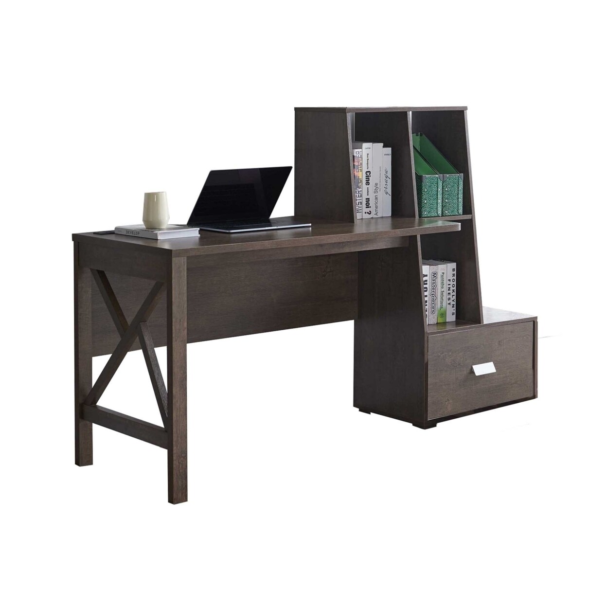 Saltoro Sherpi 71 Inch Multipurpose Office Desk, 1 Drawer, 3 Compartments, Walnut Brown-