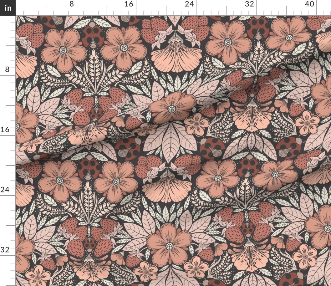 Petal Signature Cotton by the Yard or Fat Quarter Botanical Fruit Flower Insect Rose Berries Custom Printed Fabric by Spoonflower