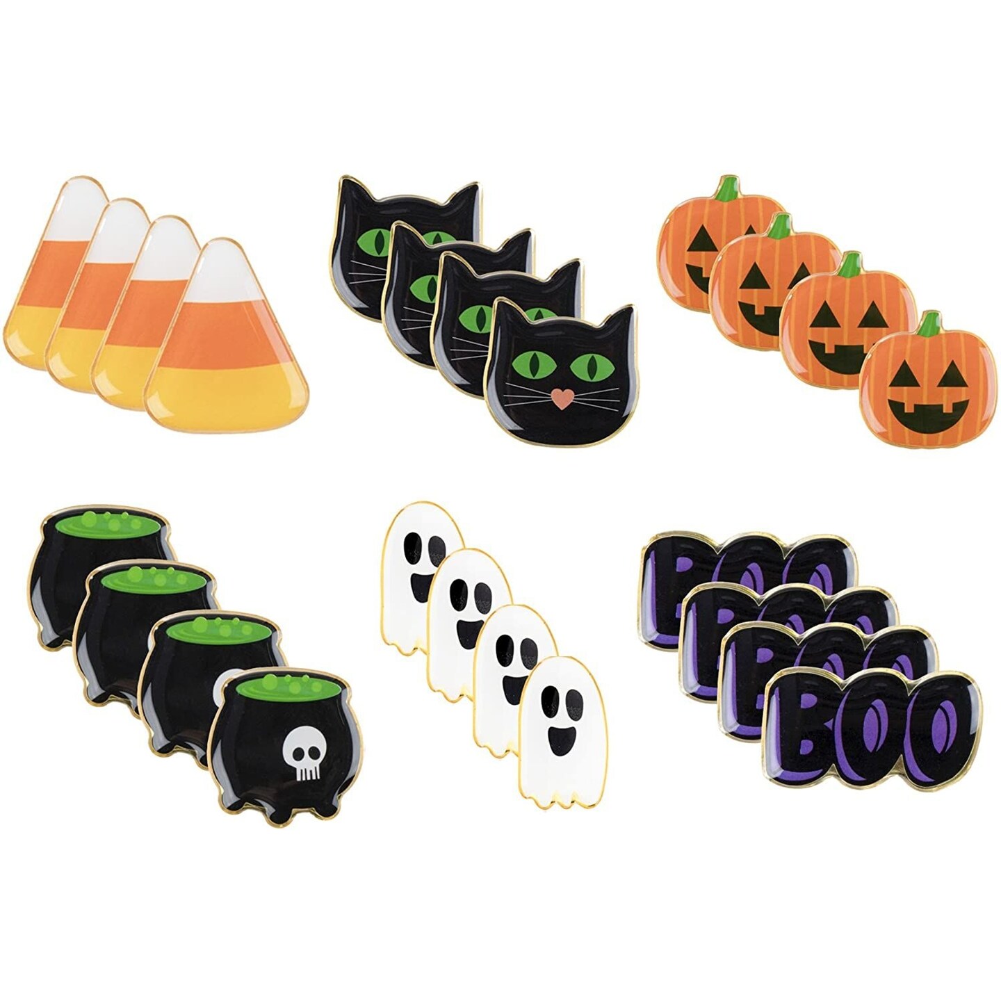 24 Pieces Halloween Pins for Costume Party, Favors, 6 Designs, Lapel (1.1 In)