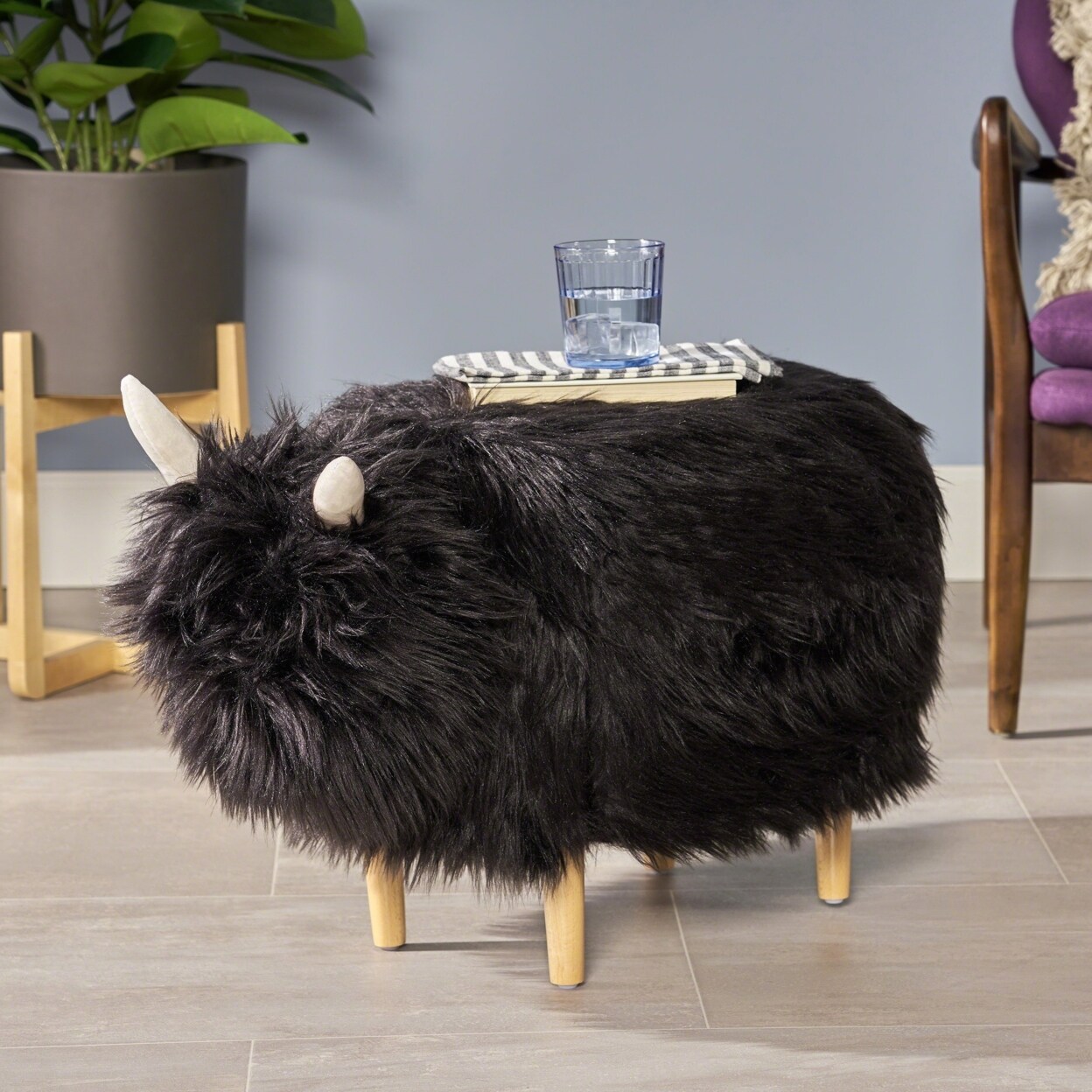 GDFStudio Kamla Furry Yak Ottoman