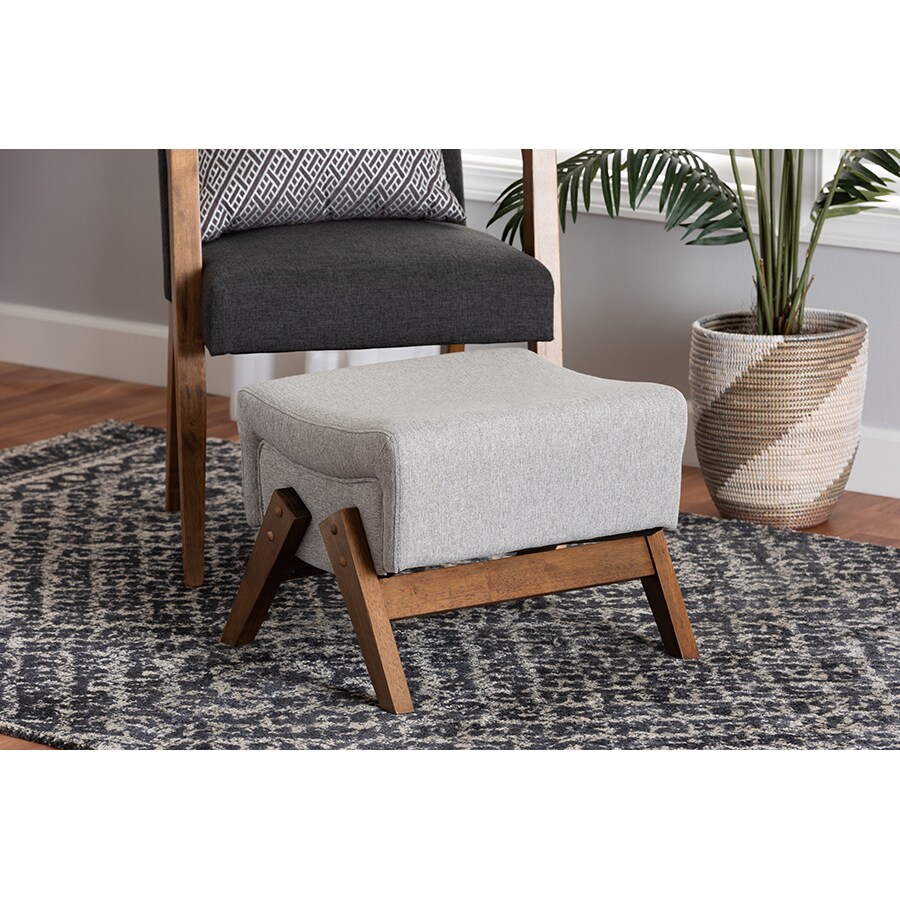 Wholesale Interiors Baxton Studio Hanson Mid Century Modern Light Grey Fabric and Walnut Brown Finished Wood Ottoman