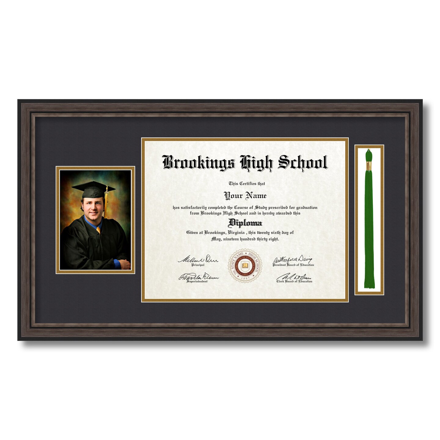 ArtToFrames 11x14 inch Diploma Frame with 5x7 Inch Image Opening and Tassel Opening - Framed with Black and Gold Mats, Comes with Regular Acrylic and Sawtooth Hanger for Wall Hanging (DIT-11x14)