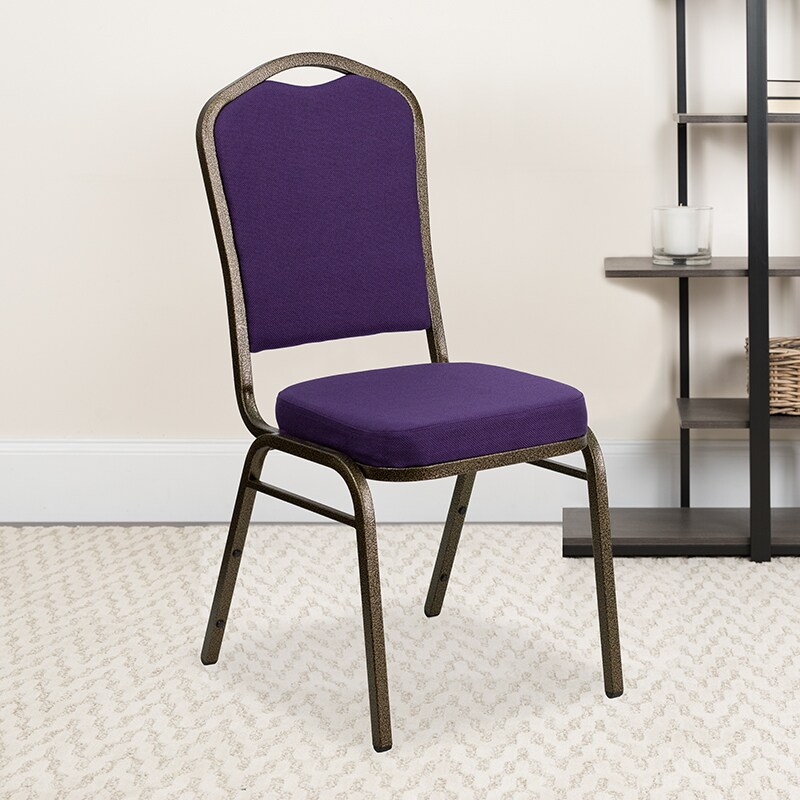 Flash Furniture HERCULES Series Crown Back Stacking Banquet Chair in Purple Fabric - Gold Vein Frame FD-C01-PUR-GV-GG