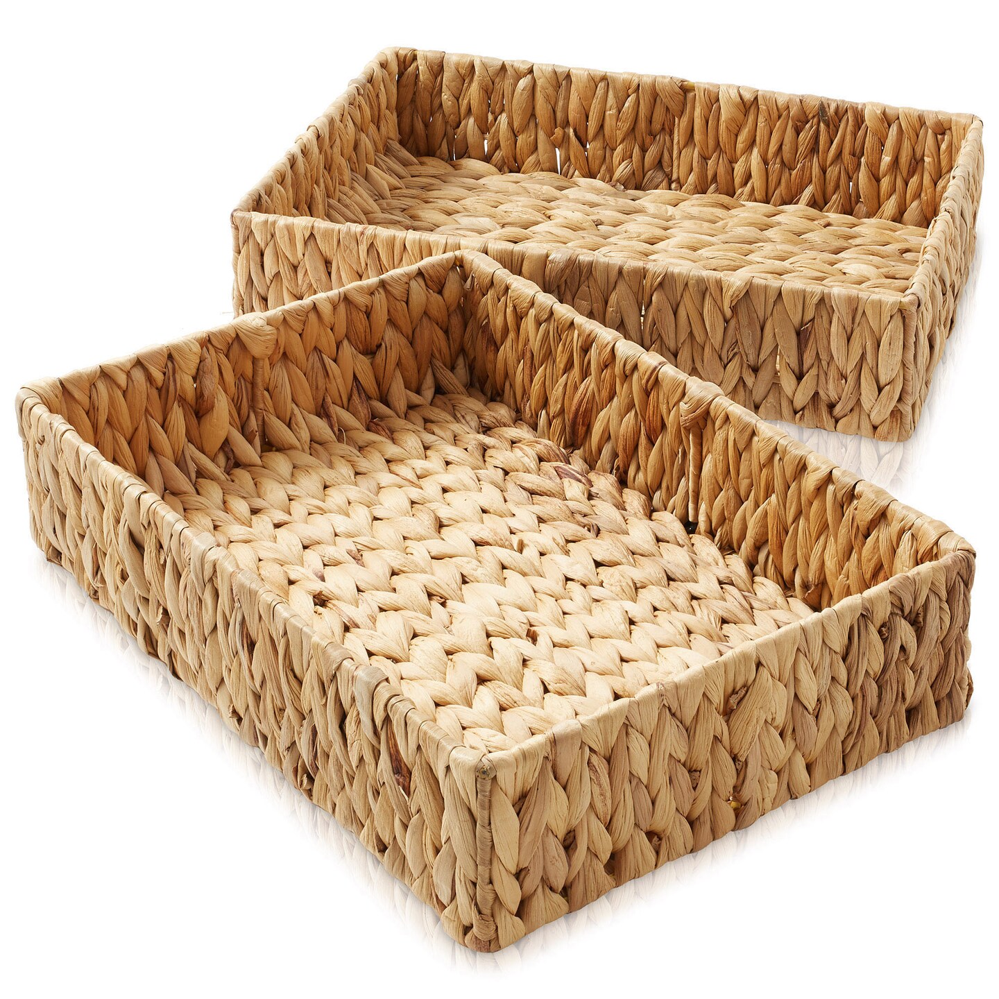 Casafield Set of 2 Bathroom Storage Baskets, Seagrass - Water Hyacinth, Woven Toilet Tank Topper Bins for Organizing Tissues, Toilet Paper, Toiletries, Shelves