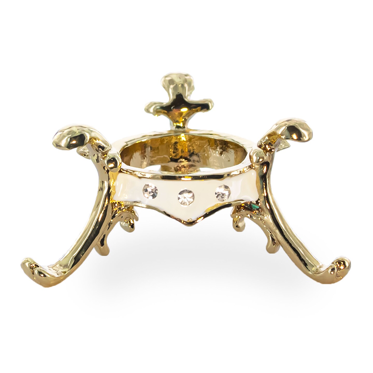White Enamel With Crystals Gold Tone Metal Egg Stand Holder Display 