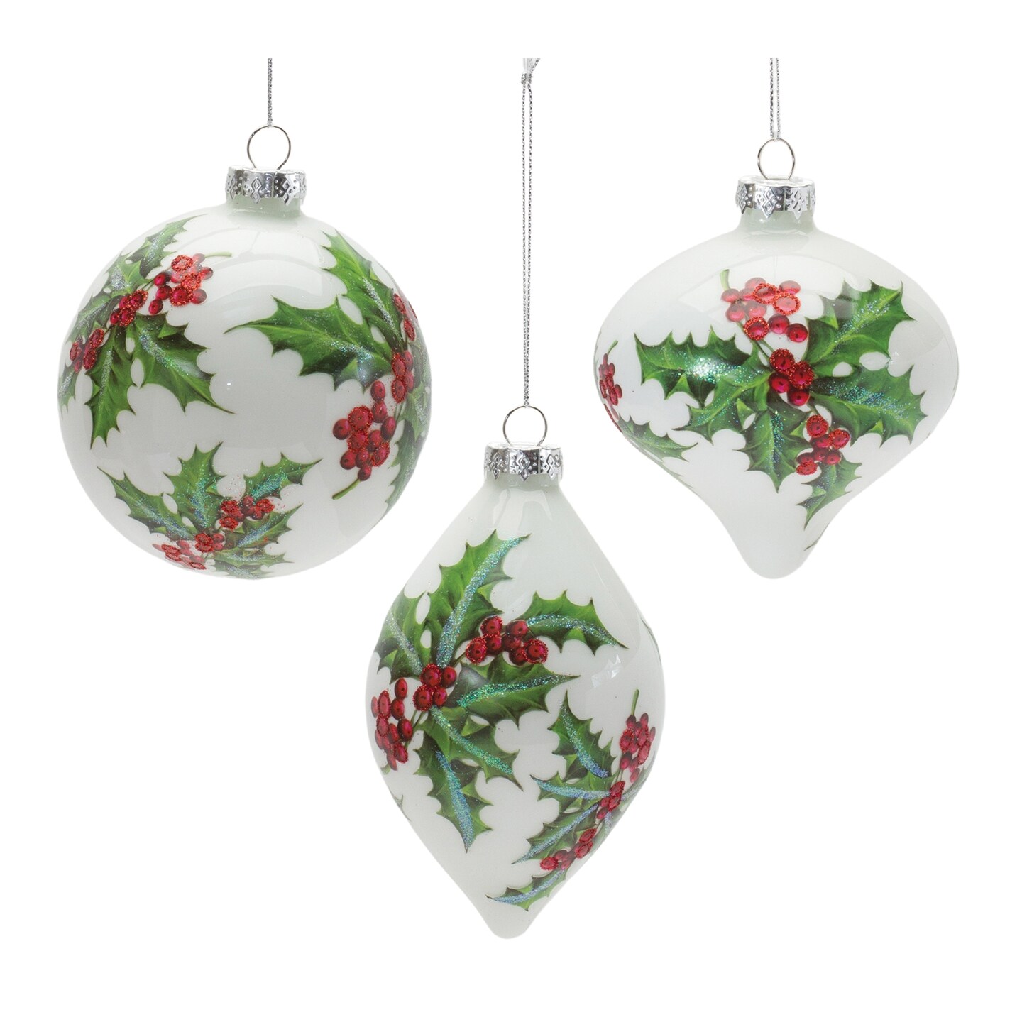 Melrose 6ct Holly Berry Glass Christmas Ornaments 6