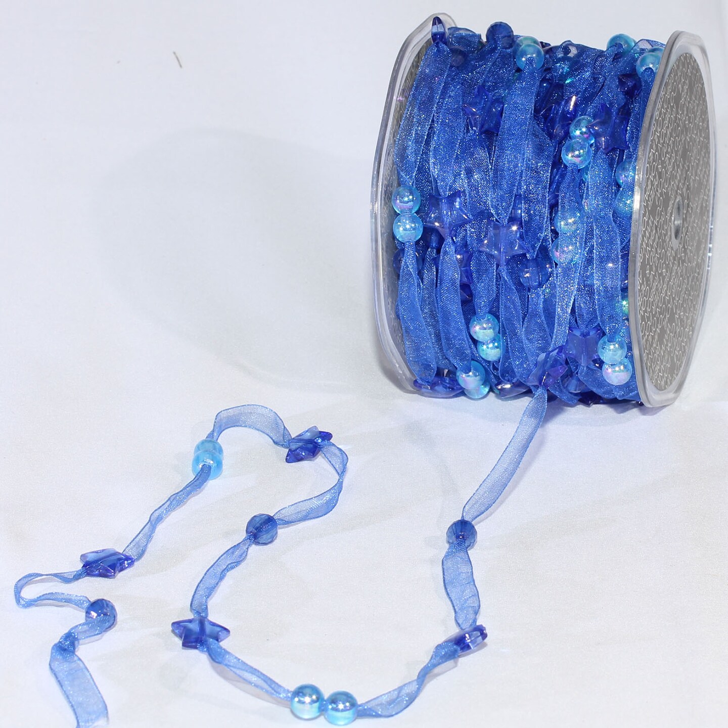 The Ribbon People Blue Narrow Organdy with Stars Tulle Craft Ribbon 0.25&#x22; x 27 Yards