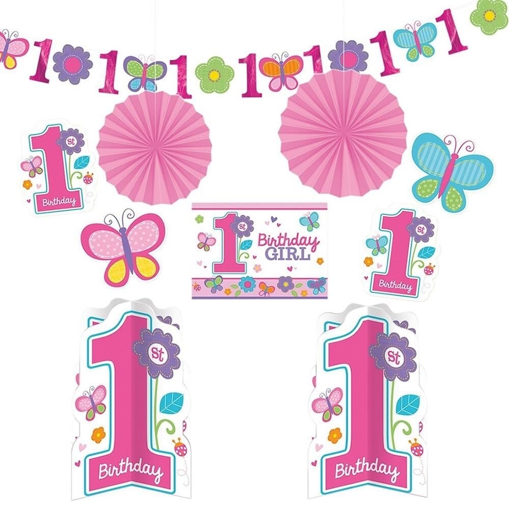 Amscan Girls 1st Birthday Party 8 Piece Decorating Kit Flowers and