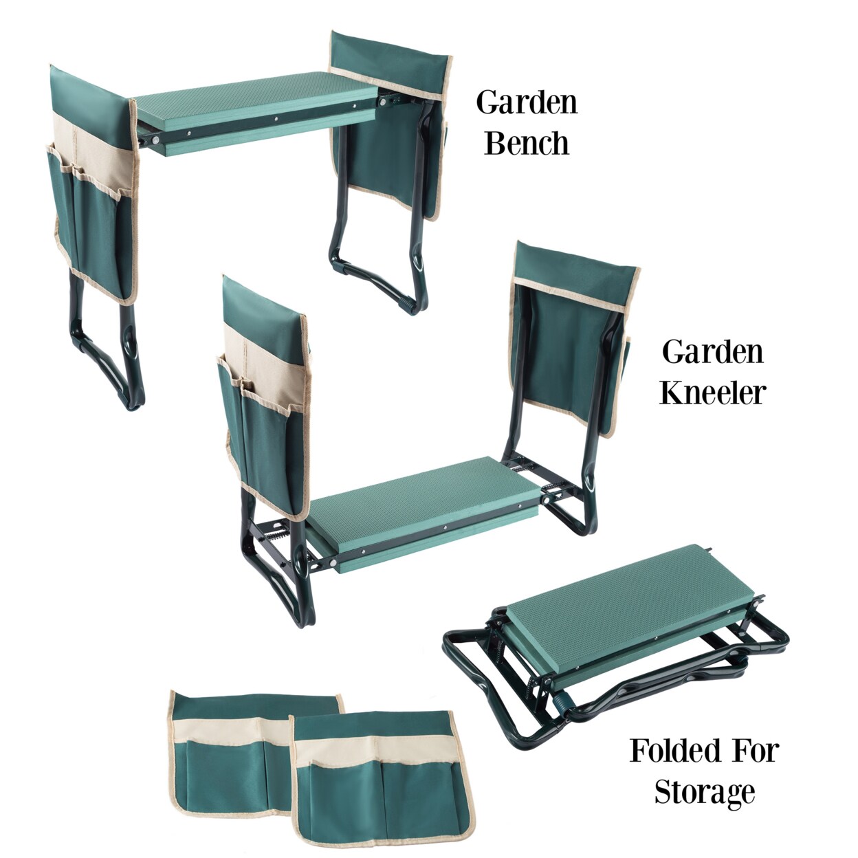 Pure Garden Gardening Kneeling Bench- Foldable Foam Pad Stool for Kneelers- 2 Tool Pouches and Handles Gardening Yardwork