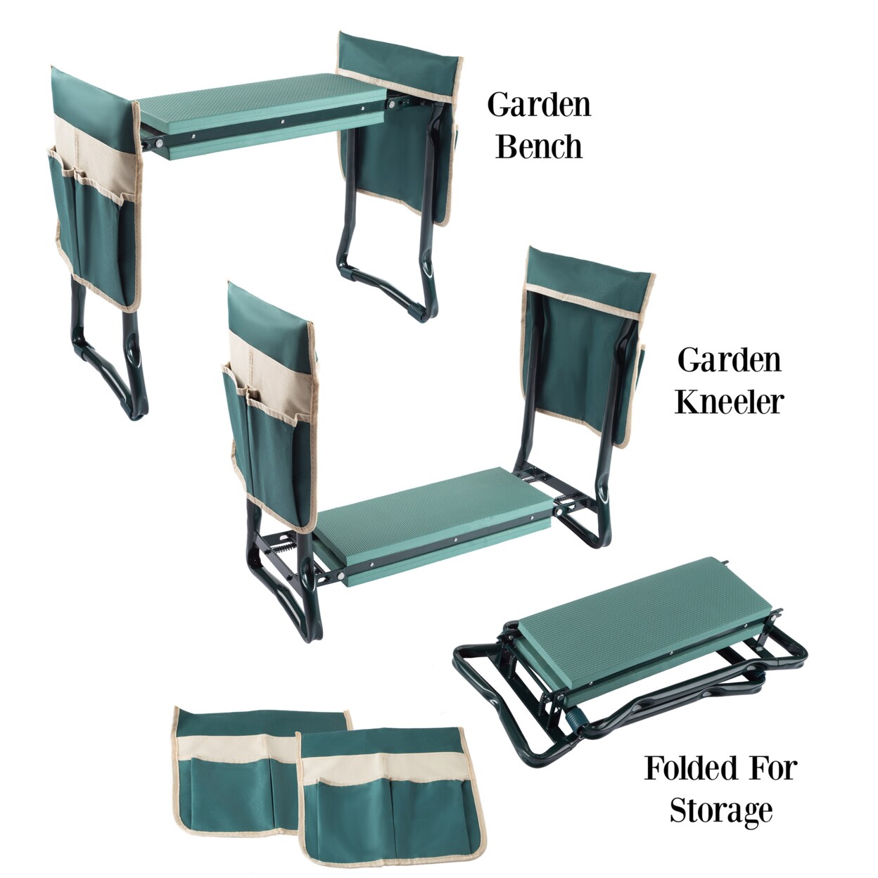 Gardening Kneeling Bench Foldable Stool Eva Foam Pad With 2 Tool Pouches Handles