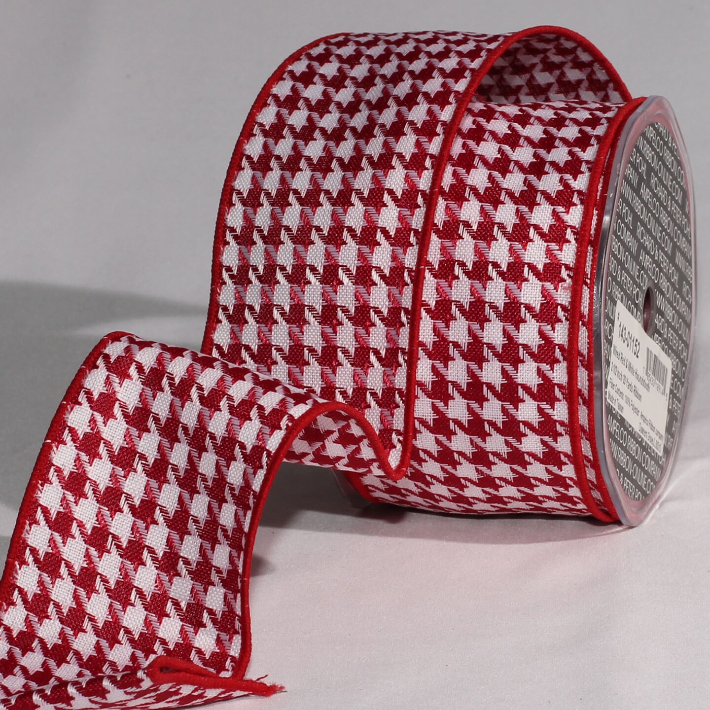 The Ribbon People Red and White Houndstooth Wired Craft Ribbon 2.5" x 80 Yards
