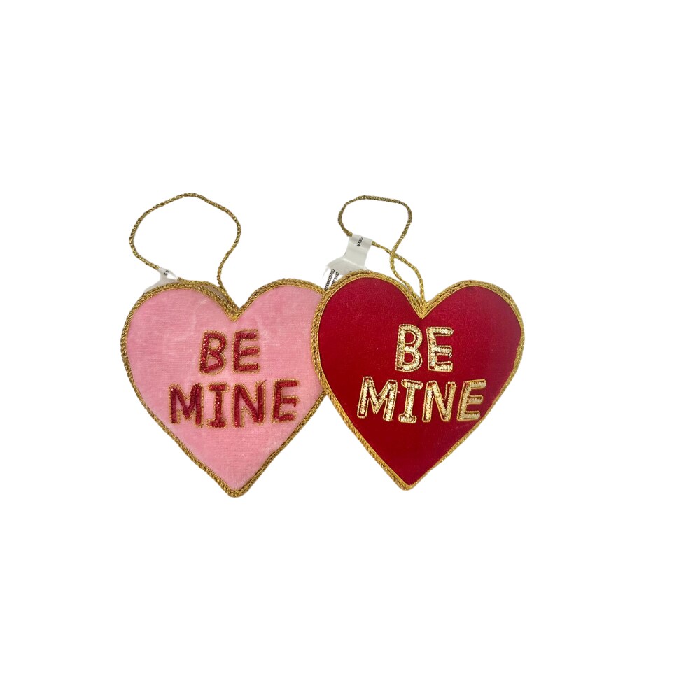 Set of 2- 4&#x22; Velvet &#x27;Be Mine&#x27; Hearts - Embroidered in Pink/Red/Gold and Red/Gold - Valentine&#x27;s Day Decor - TCT Crafts - (MTX71533)