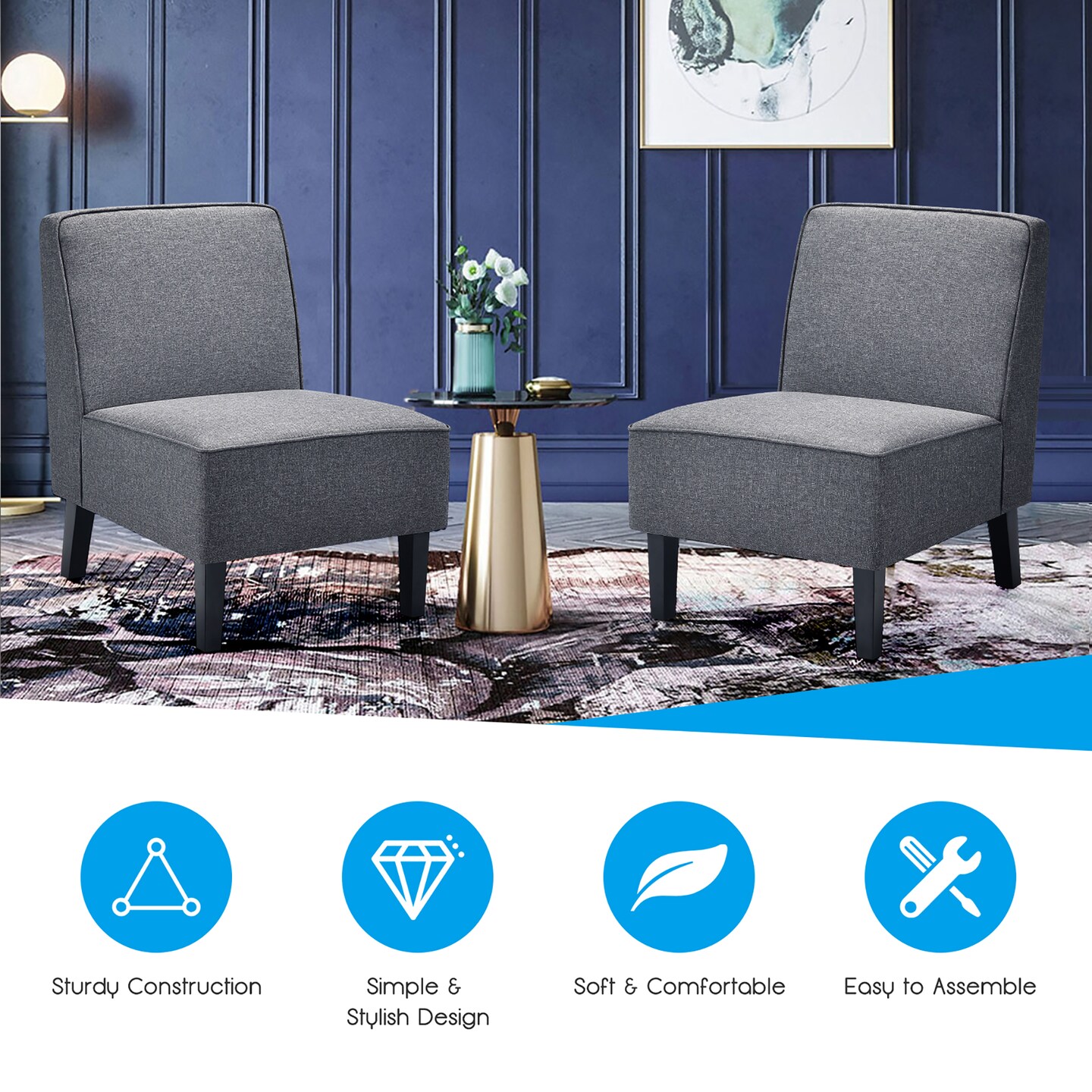 Costway Accent Chair Armless Fabric Sofa Living Room Furniture Gray