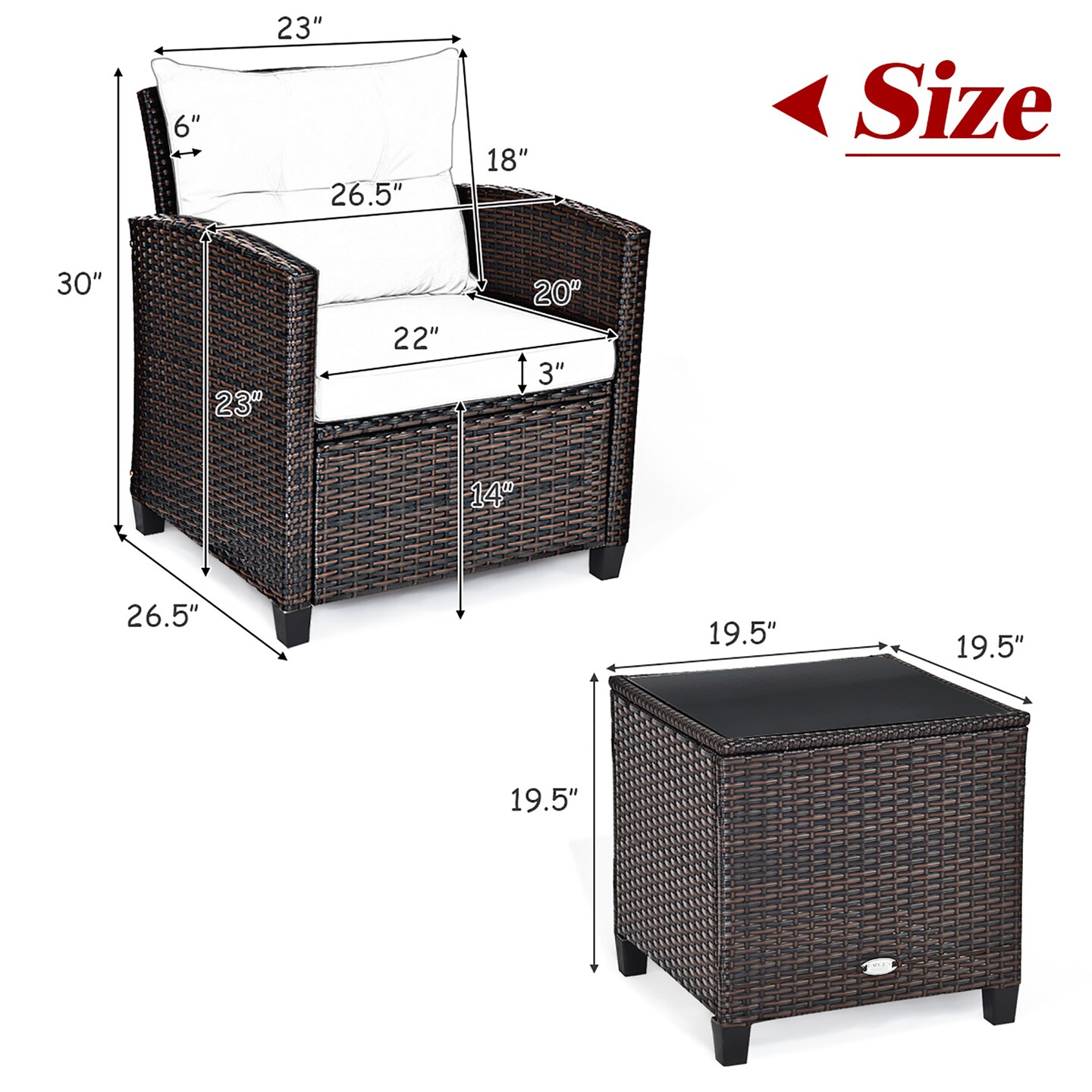 Costway 3PCS Patio Rattan Furniture Set Cushioned Conversation Set Sofa