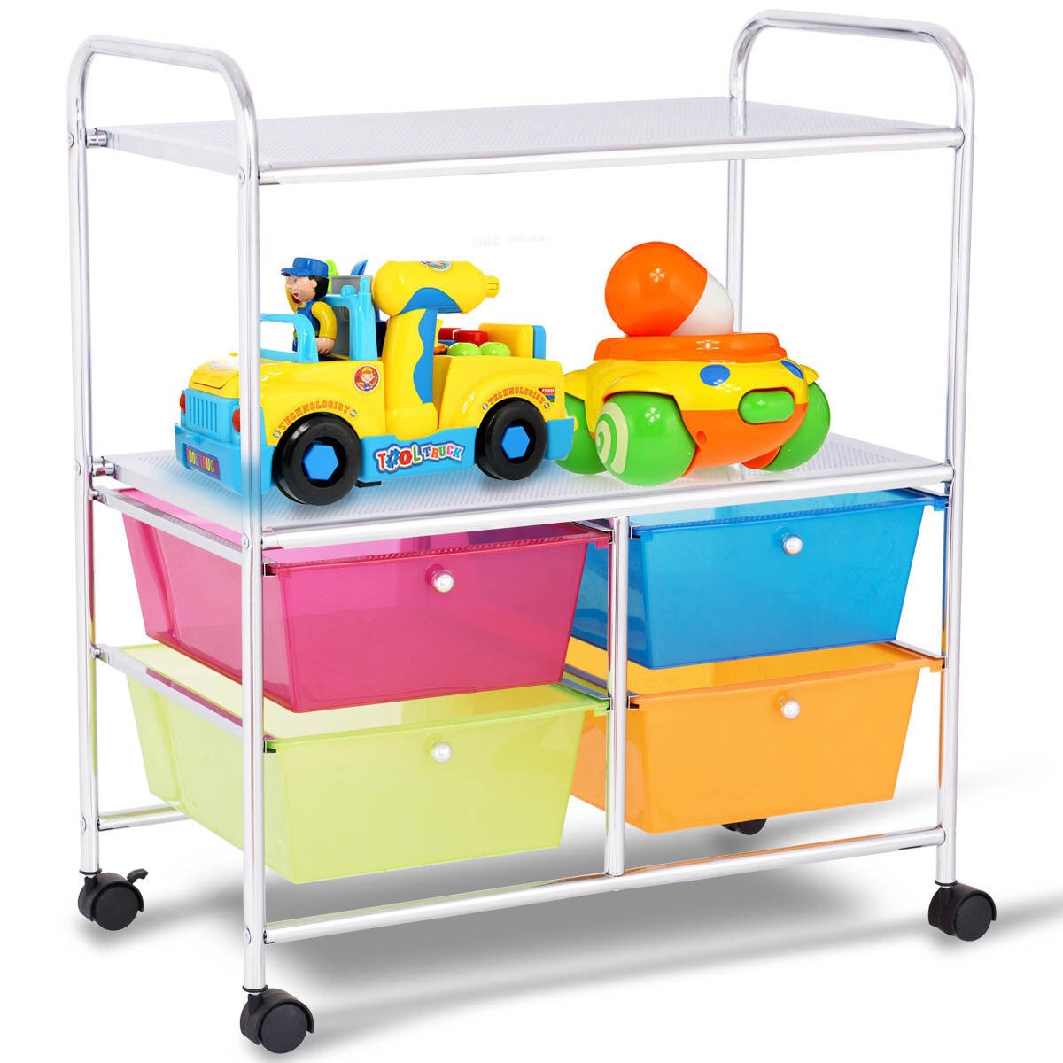 Costway Rolling Storage Cart w/4 Drawers 2 Shelves Metal Rack Shelf Utility Organizer