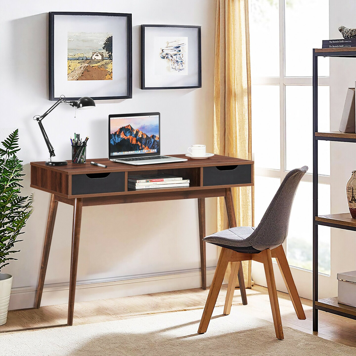 Costway Computer Desk Writing Table w/ Drawers Laptop PC Workstation Home Oak\Walnut