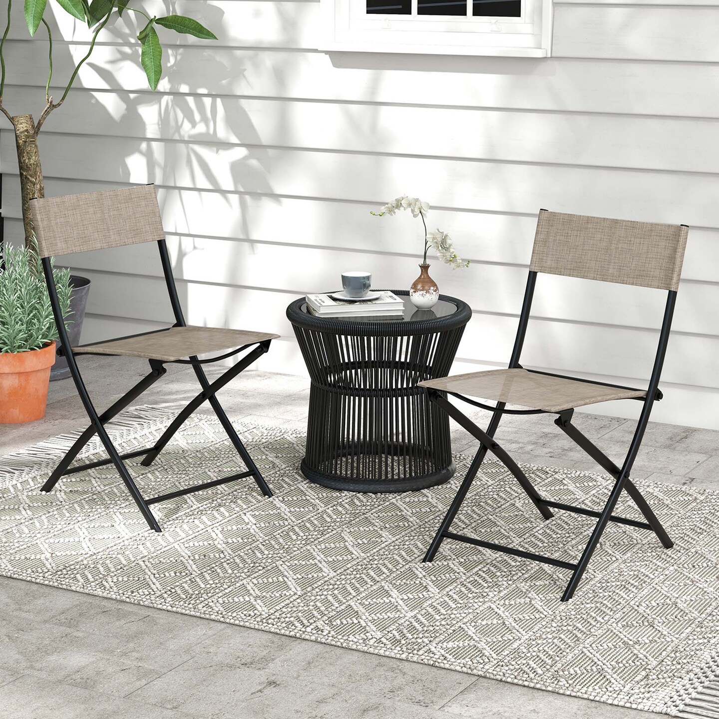 Costway Patio Folding Chairs Set of 4 Portable Lightweight Camping Chair Breathable Seat