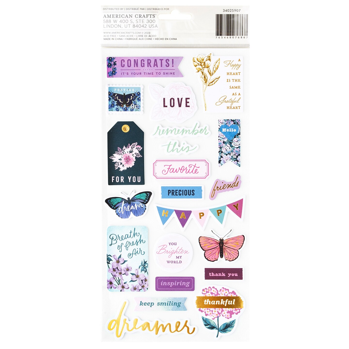 American Crafts Dreamer Thickers Stickers 42/Pkg-Phrase, Gold Foil