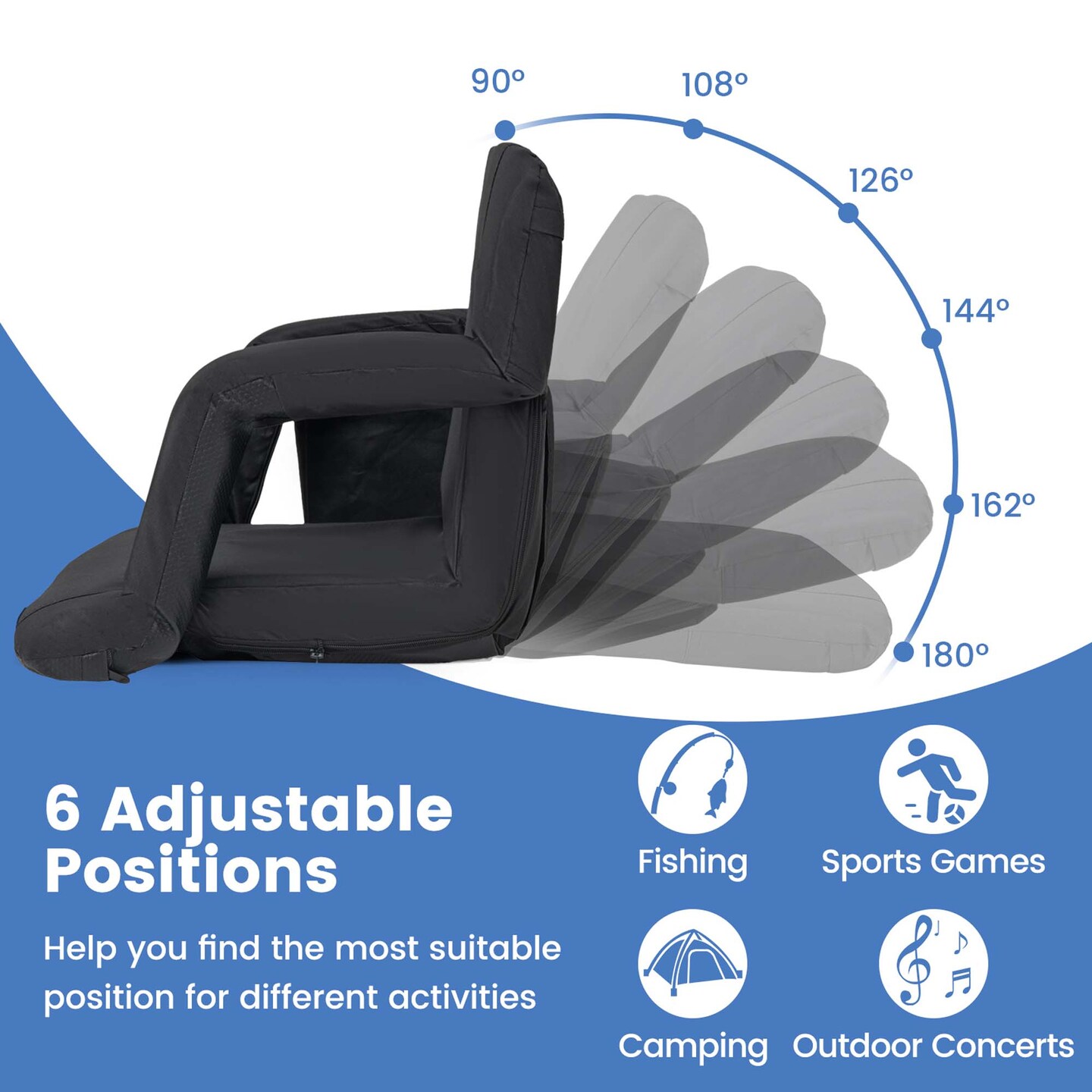 Costway 1/2 PCS Stadium Seat for Bleachers Bleacher Chair with 6 Adjustable Positions Back Support Black