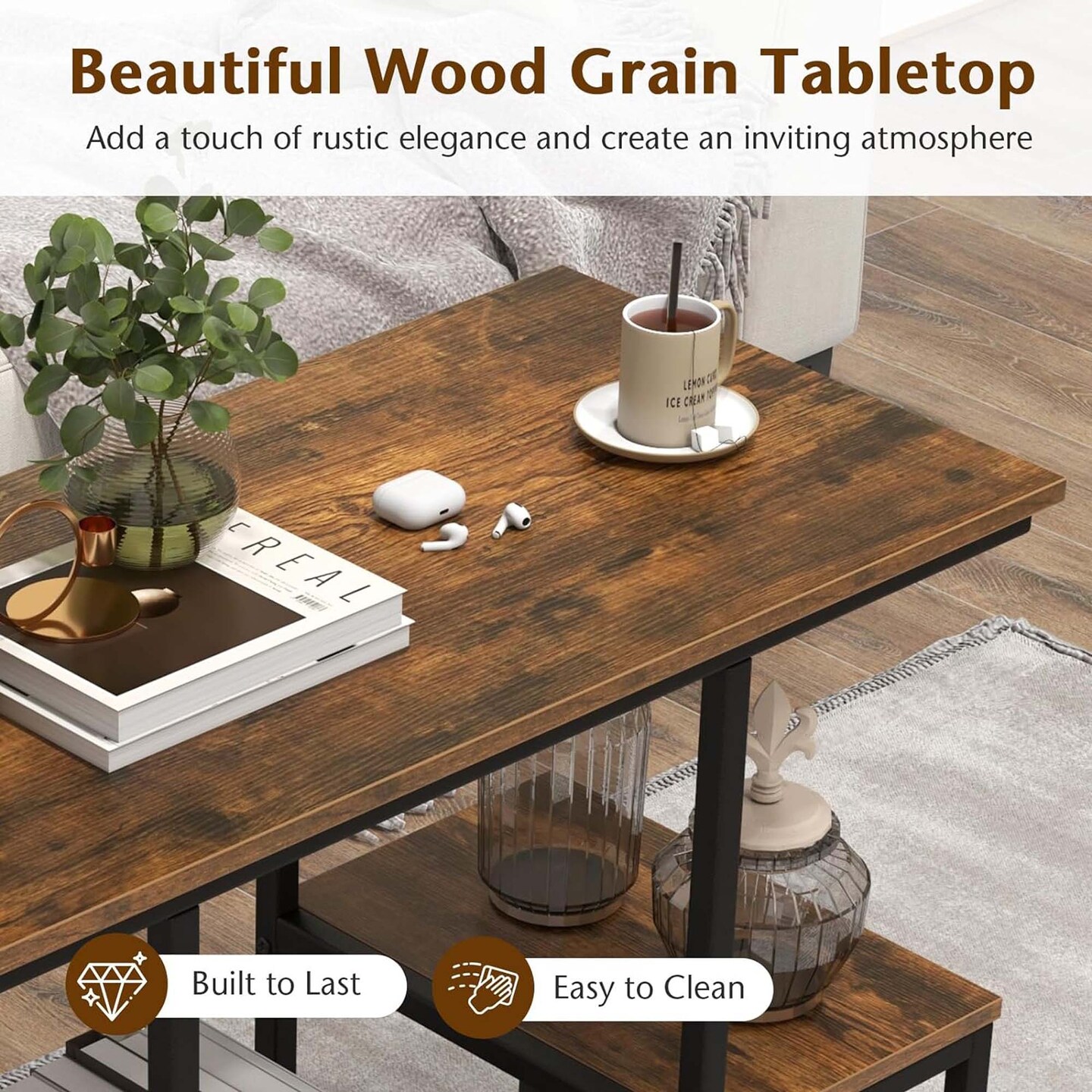 Costway Rustic TV Console Table for 50&#x22; TVs Industrial Sofa Table with Open Storage Shelves Rustic Brown