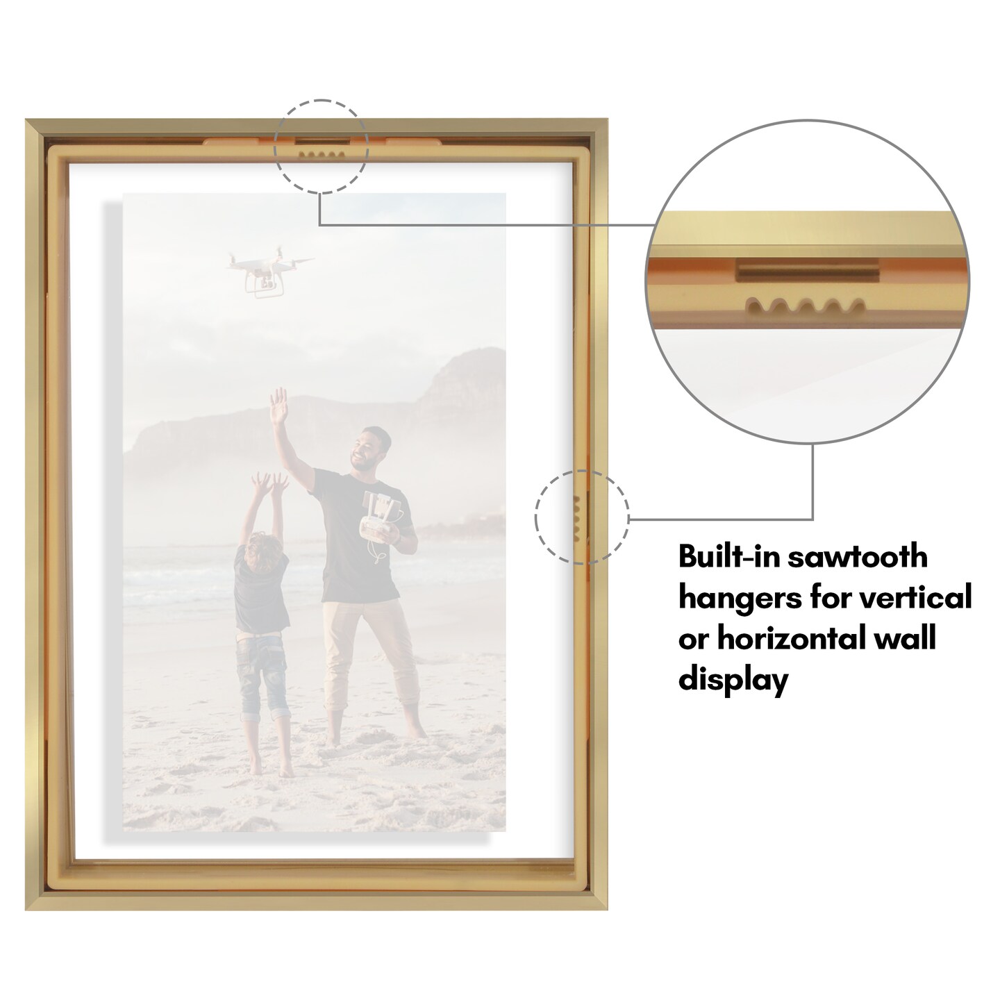 Americanflat Floating Aluminum Picture Frame - Sleek Aluminum Photo Frame for Wall Display - Black Metal Molded Frame - Shatter Resistant Glass - Hanging Hardware