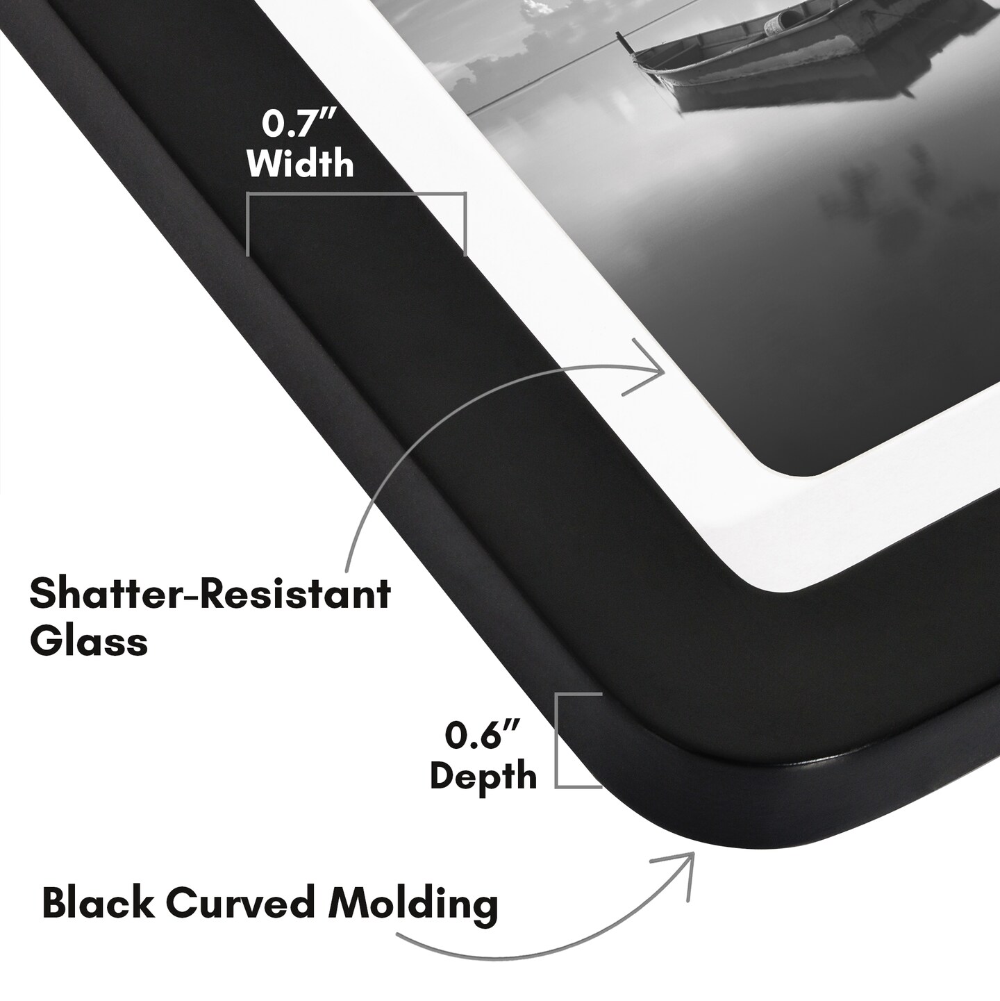 Americanflat Curved Corner Photo Frame with Mat - Picture Frame with Round Corners - Shatter Resistant Glass - Triangle Hanging Hardware - Includes Easel - Black