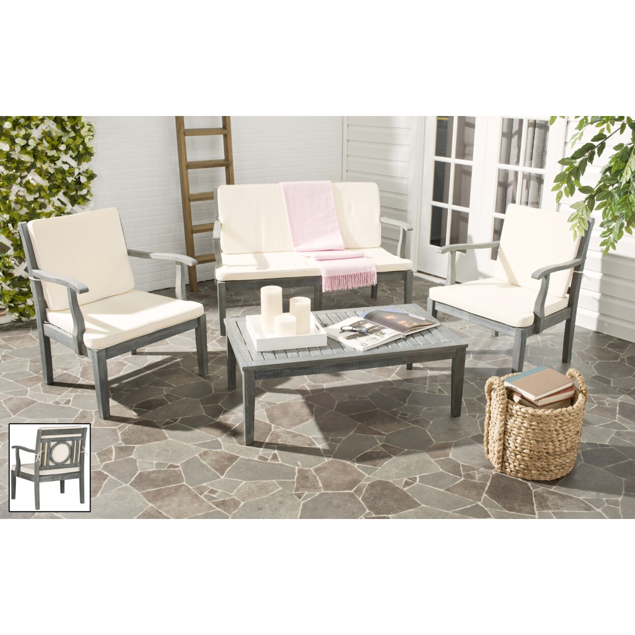 Safavieh   Outdoor Collection Montclair 4-Piece Patio Set Ash Grey/Beige