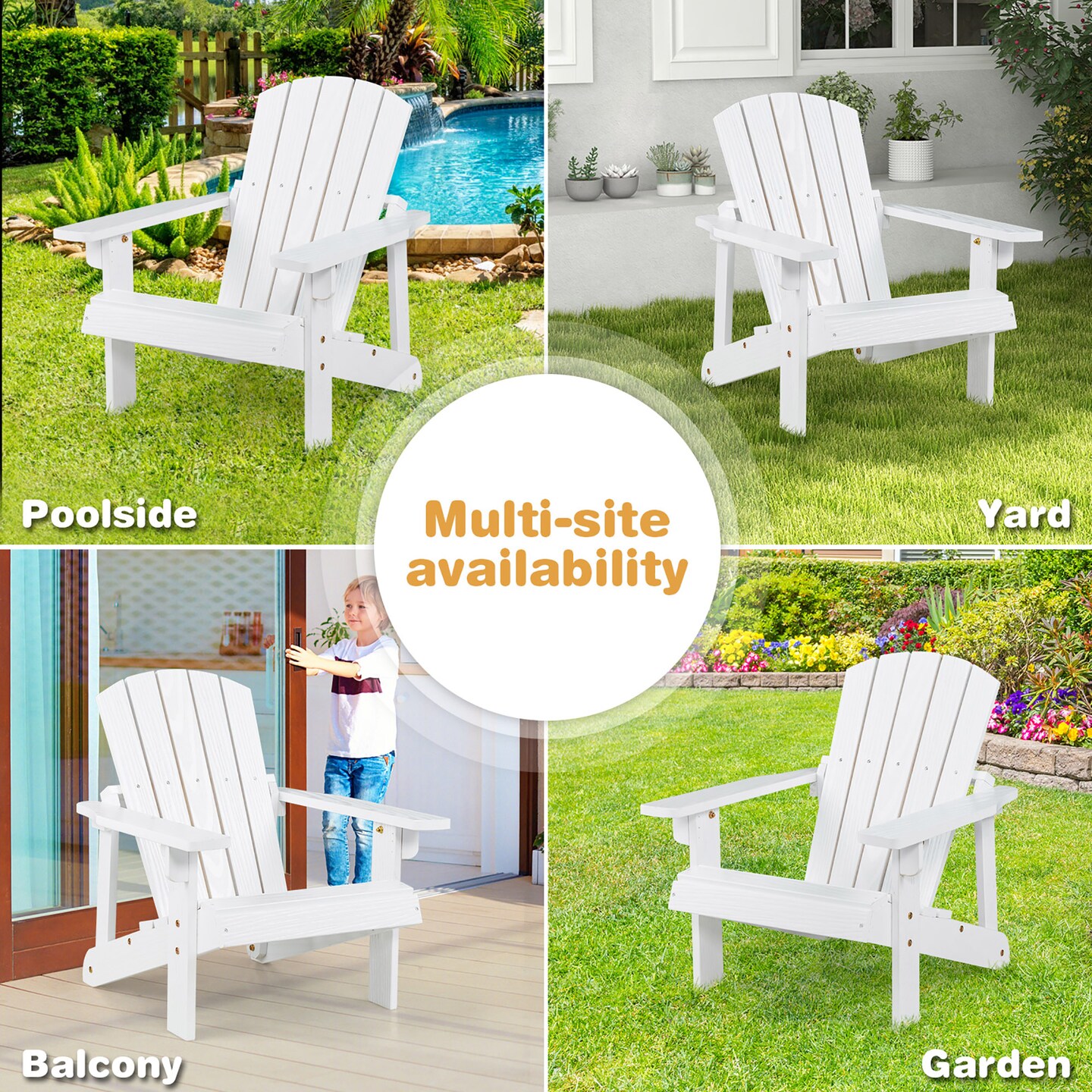 Costway Kid&#x27;s Adirondack Chair Patio Wood High Backrest Arm Rest 110 LBS Capacity