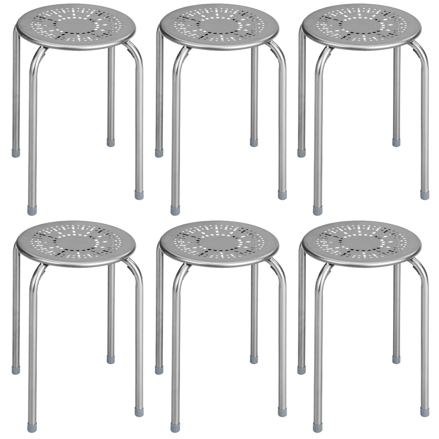 Costway Set of 6 Stackable Metal Stool Set Daisy Backless Round Top Kitchen Grey