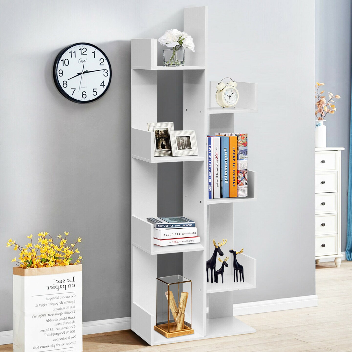 Costway 8-Tier Bookshelf Bookcase w/8 Open Compartments Space-Saving  Storage Rack Black