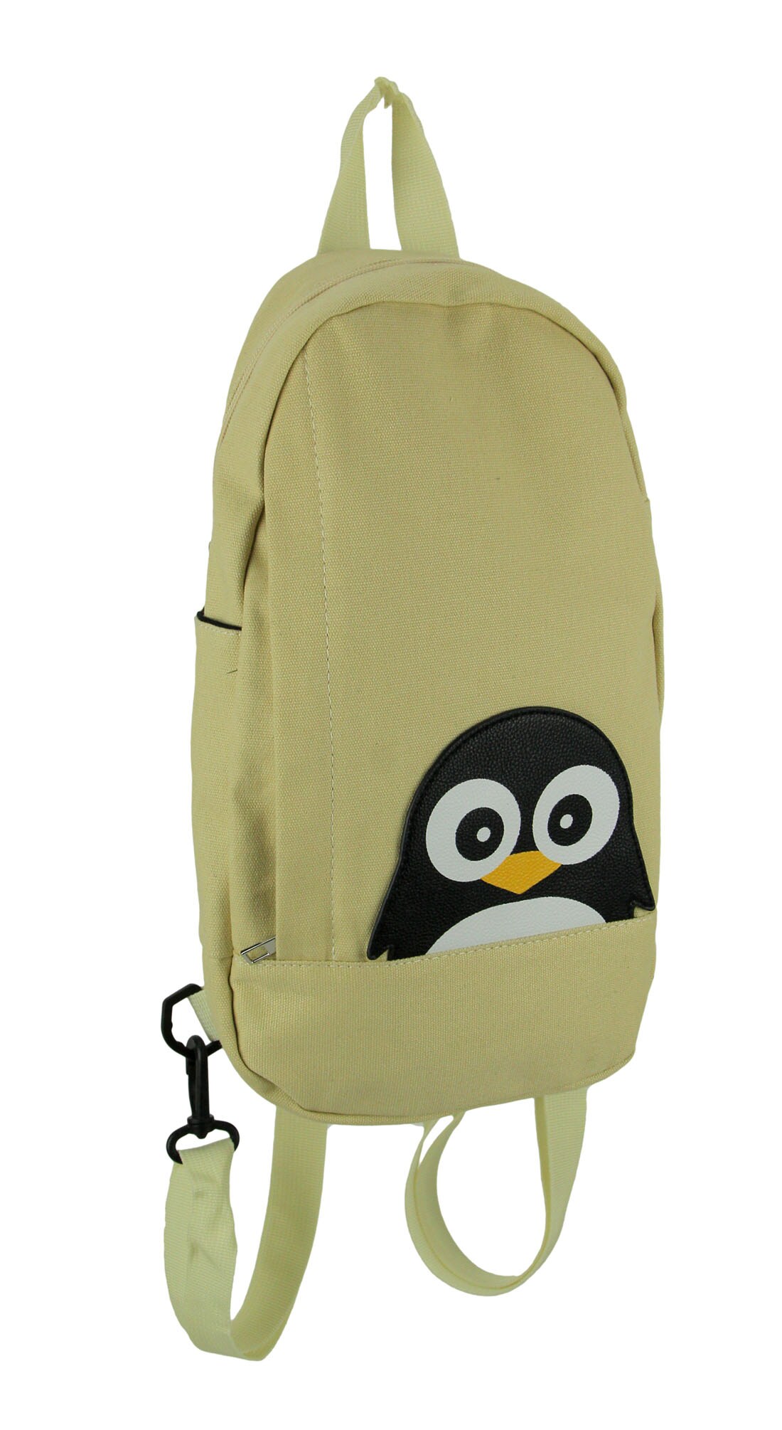 Sleepyville Critters Beige Canvas Peeking Penguin Backpack or Sling Bag Small