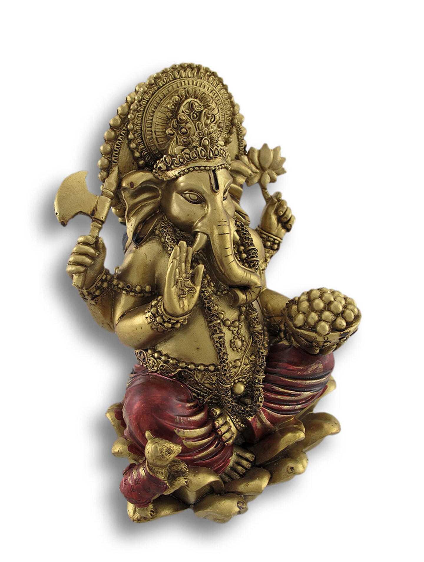 Golden Ganesha Sitting on Lotus Flower Statue