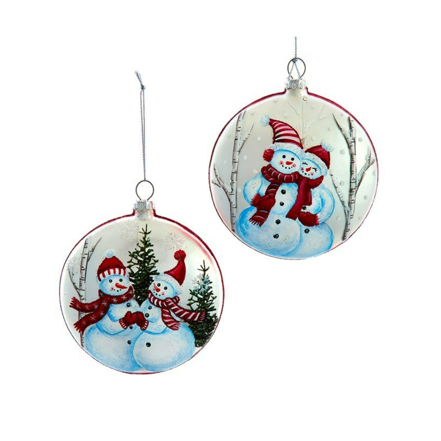 KSA 12ct Red and White Snowman Glass Christmas Disc Ornaments 4