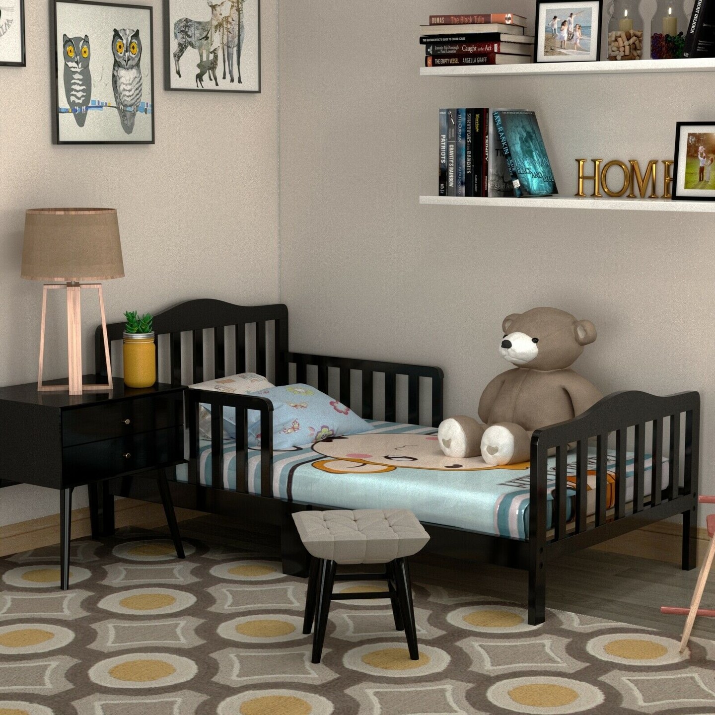 Classic Design Kids Wood Bed Frame with Two Side Safety Guardrails