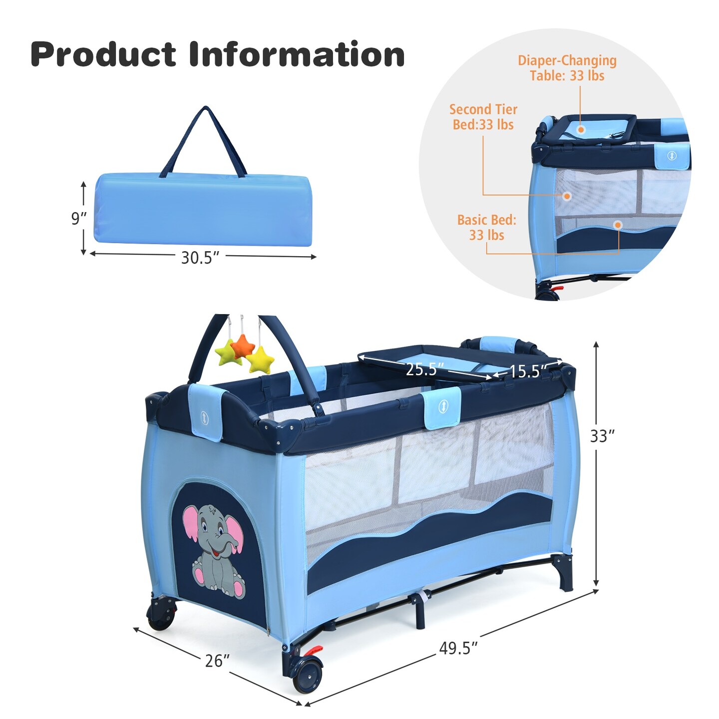 Portable Baby Crib Playpen Playard Pack Travel Infant Bassinet Bed