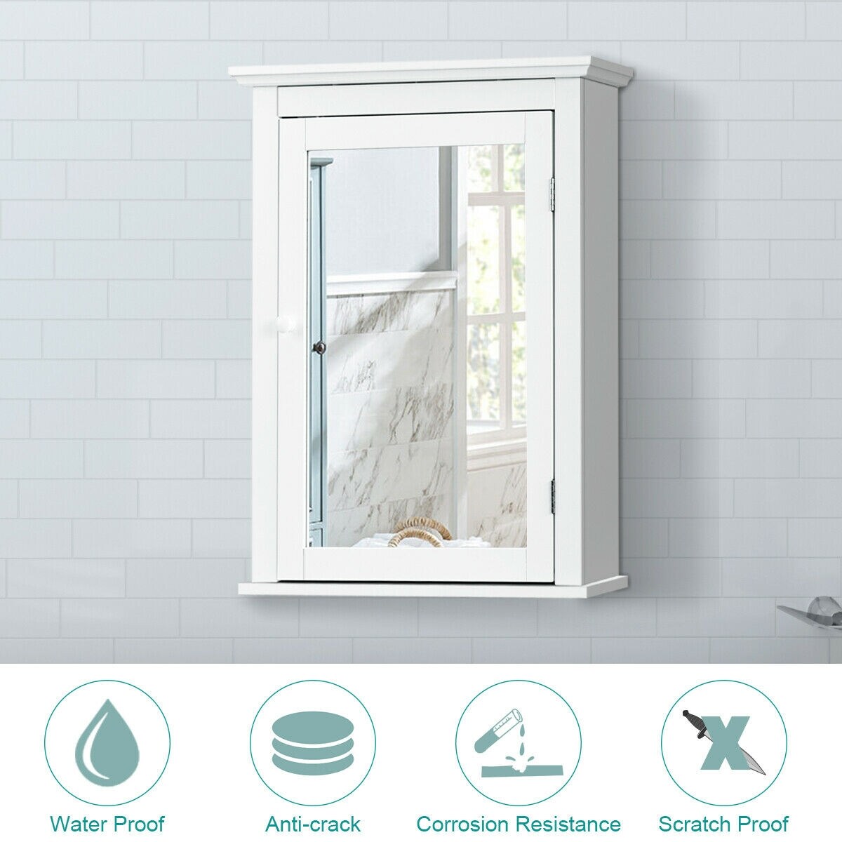 Bathroom Mirror Cabinet Wall Mounted Adjustable Shelf Medicine Storage