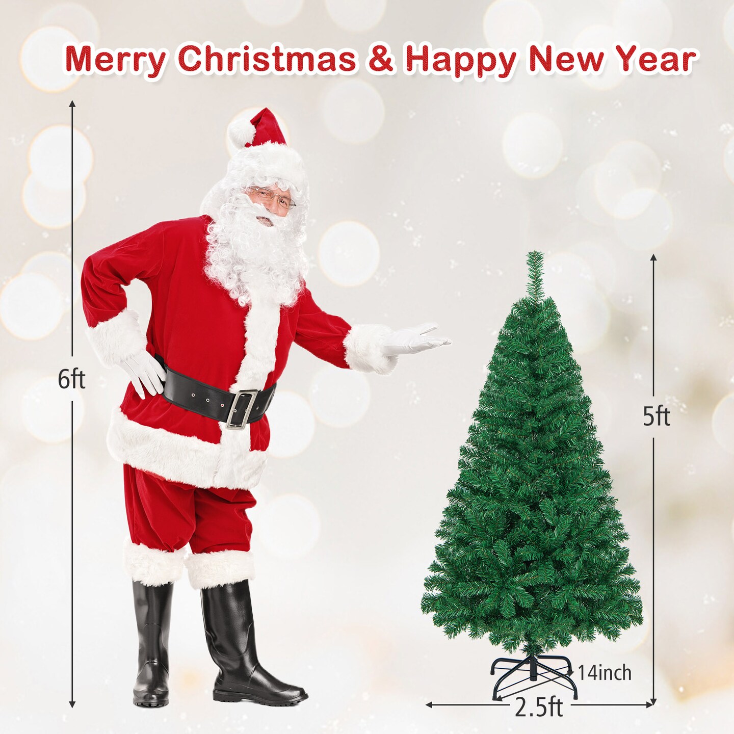 Artificial PVC Hinged Christmas Tree with Solid Metal Stand