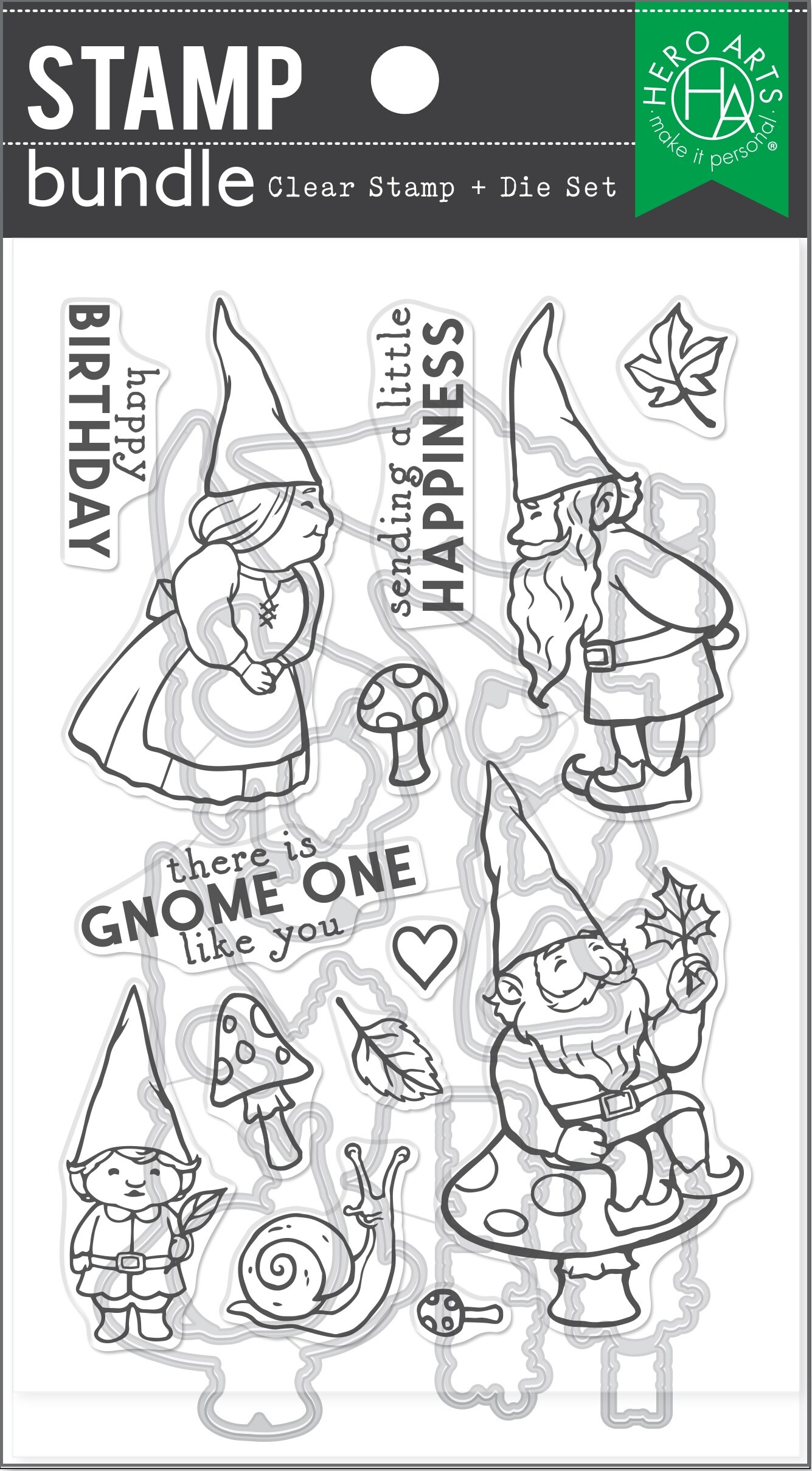 Hero Arts Clear Stamp &#x26; Die Combo-Happy Gnomes