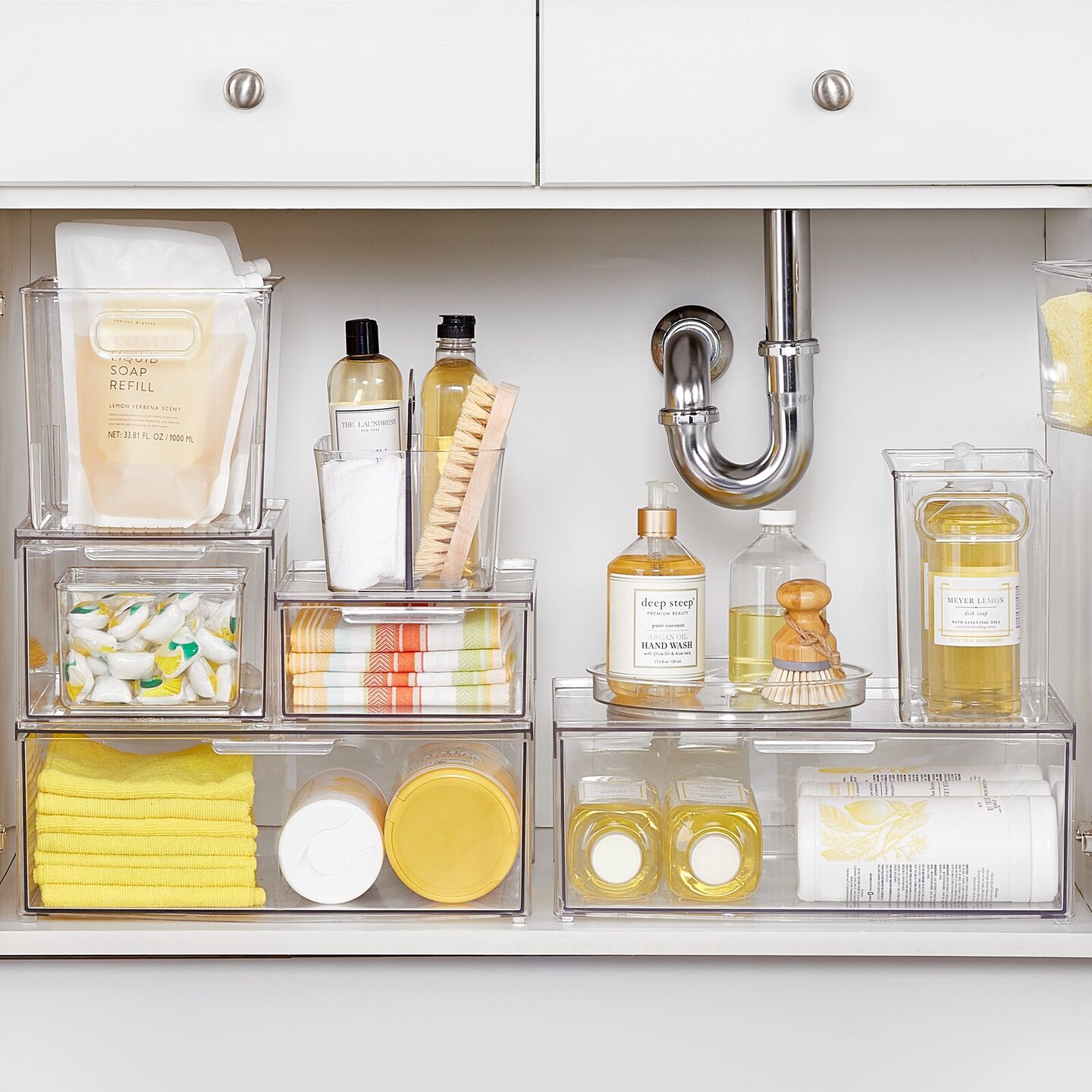 mDesign Stackable Kitchen Storage Bin Box with Pull-Out Drawer - Clear
