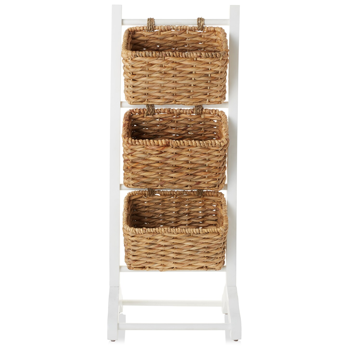 Casafield 3-Tier Floor Stand with Water Hyacinth Storage Baskets - Standing Organizer Rack for Bathroom, Kitchen, Laundry, Living Room